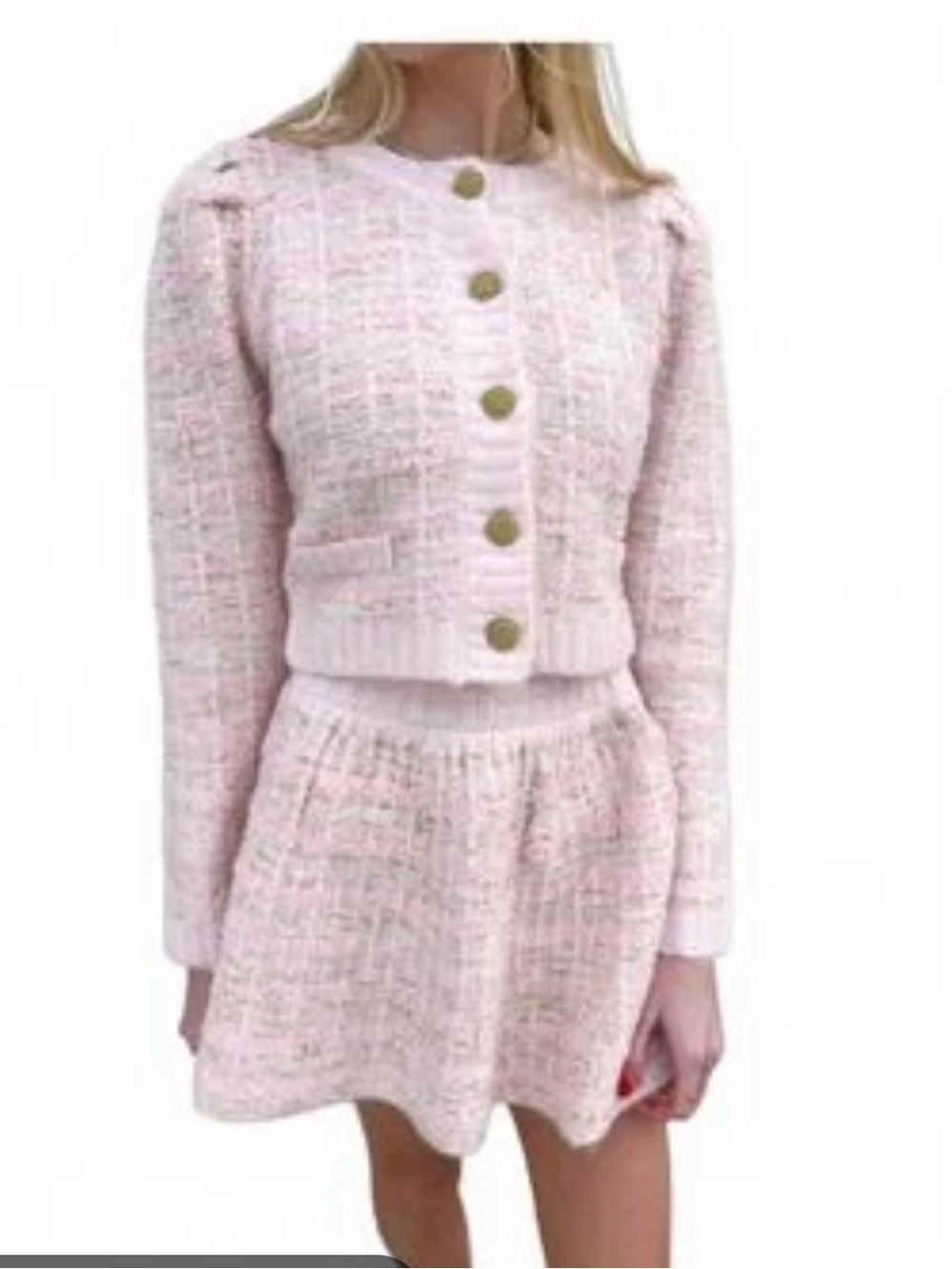 Moon River Tweed Sweater Skirt Set Pink Sz M - Picture 9 of 9